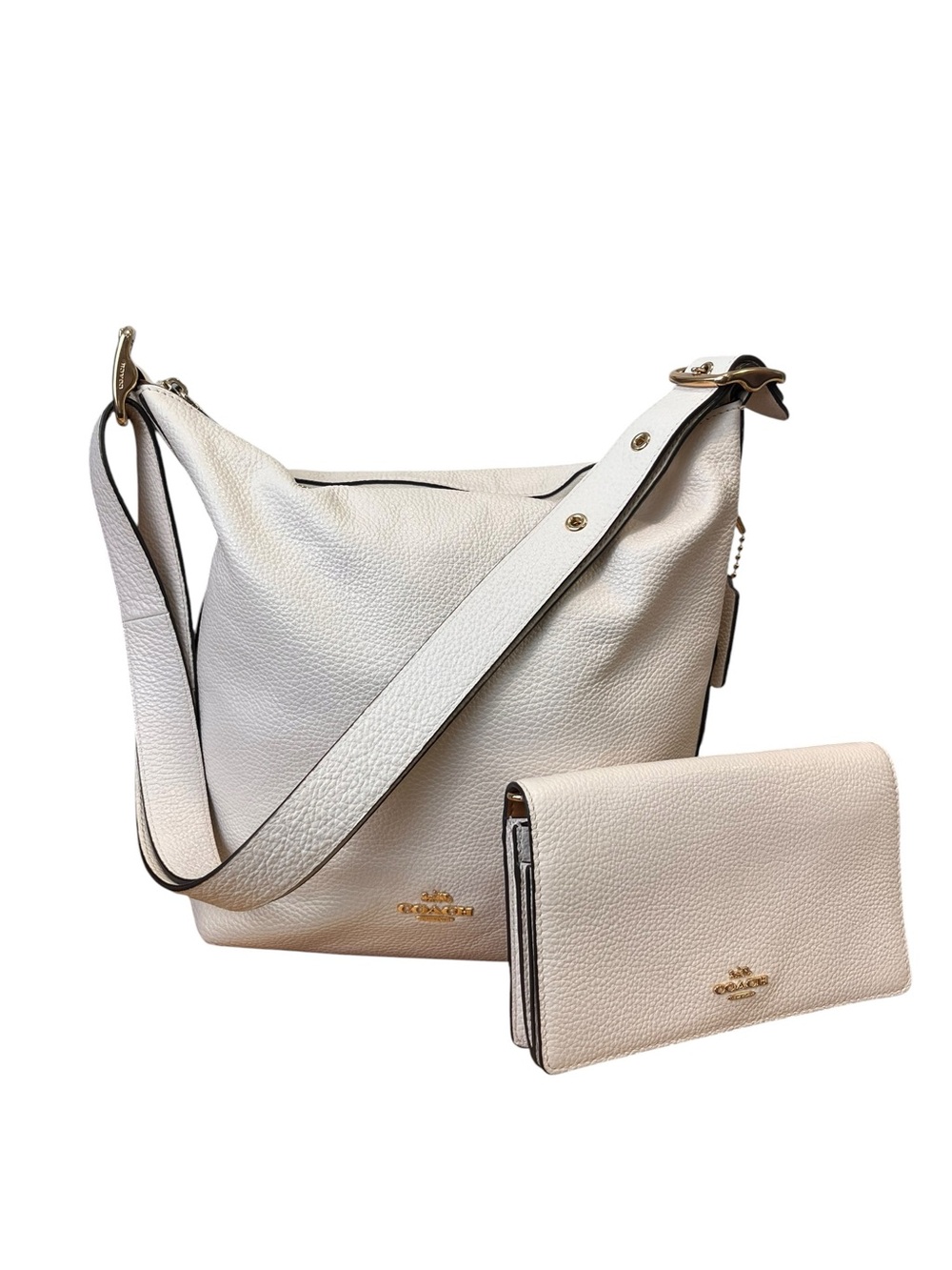 Coach Val Duffle C2818 Chalk Leather Bag Crossbody Wallet 2 Piece Set